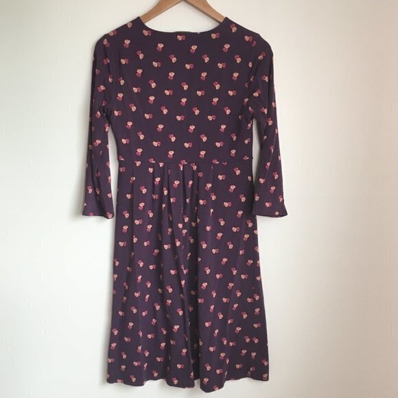 Garnet Hill Knit Floral Print V Neck Empire Waist Midi Dress 3/4 Sleeve … - Picture 4 of 4